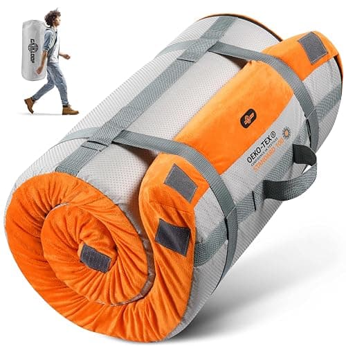 GAIALOOP 3 Inch Memory Foam Camping Mattress, Dual Layer Thick Sleeping Camp Pad for Car Tent Cot, Roll-Up Portable Glamping Floor Bed for Guests Sleepover - Image 1