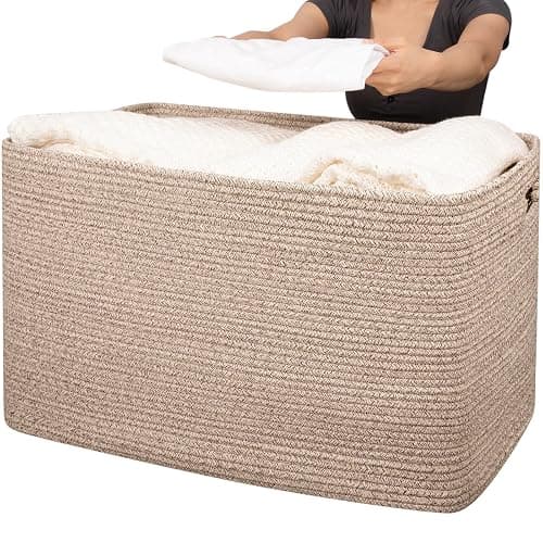 OIAHOMY 118L XXXLarge Cotton Rope Storage Basket, Oversized Blanket Basket, Used for Organizing Dirty Clothes in Living Room, Bedroom, Nursery, Dog Toy Storage Bins, 25" x 17" x 16",Brown variegated - Image 1