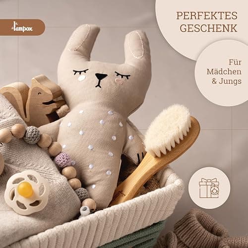 lampox Babyhaarbürste extra weich, Baby Erstausstattung Neugeborene mit weichen Ziegenhaaren, Milchschorf, Baby Haarbürste, Baby Pflegeset, Baby Geschenk, Kopfhautpflege, Kleinkinder, Babyzubehör thumbnail 6