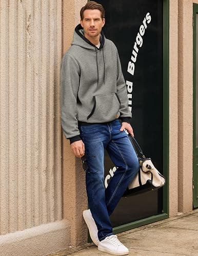 JMIERR Men's Cotton Casual Hoodies Sweatshirts Fashion Long Sleeve Drawstring Fleece Pullover Hoodie with Pockets thumbnail 3