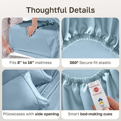 California Design Den Soft 100% Cotton Bed Sheets Full Size Set, 400 Thread Count Good Housekeeping Award Winner, Silky Smooth Sateen Weave with Deep Pockets, Durable Full Bed Sheet Set - Sky Blue thumbnail 6