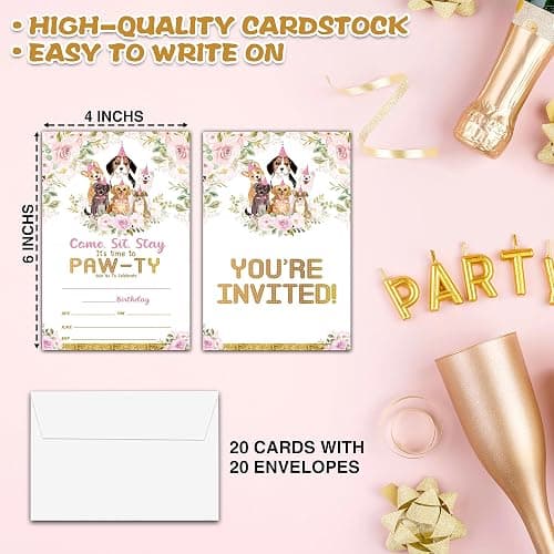 Chuxvon Puppy Dog Birthday Party Invitations, Doggy Birthday Invitation, Double-Sided Fill In Invites, It's Time to Paw-ty Birthday Party Decorations, 20 Cards With 20 Envelopes(D25) thumbnail 3