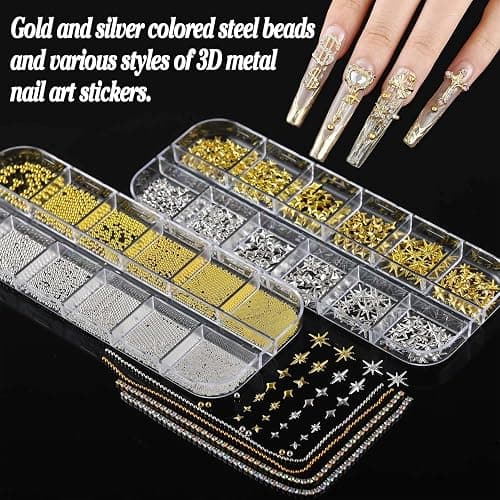 BANA Nail Charms for Rhinestones Kit with 13 Boxes of Nail Gems, 18000Pcs 3D Gold and Silver Nail Charms with Cross, Crown, Pearls for DIY Nail Designs thumbnail 5