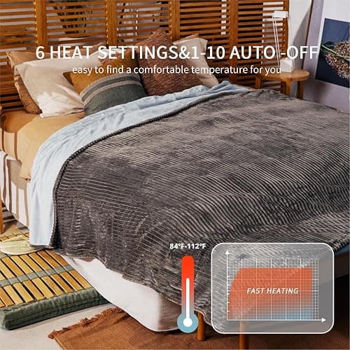 Heated Blanket Twin Size 62"x84",ETL Certification-6 Heating Levels Electric Blanket&1-10 Hour Auto Off,Machine Washable Heating Blanket(Grey) thumbnail 3