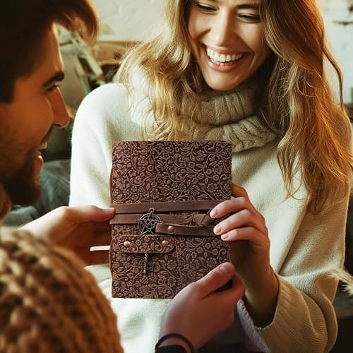 LEATHER VILLAGE Handmade Leather Bound Journal for Women- Brown | 13"X8" | 260 Pages Blank of Vintage Paper Writing, Sketchbook, Notebook thumbnail 7