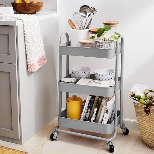 Amazon Basics 3-Tier Rolling Utility or Kitchen Cart, Lockable Wheels, Multifunctional Storage, Charcoal thumbnail 2