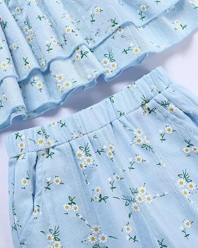 SANMIO Toddler Baby Girl Clothes Floral Summer Outfits Ruffle Sleeveless Tops with Wide Leg Pants Clothing Set for 1-5T thumbnail 8
