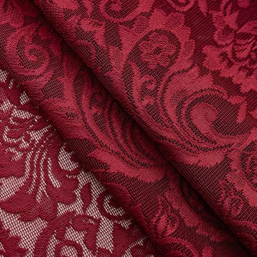 ALIGOGO Burgundy Sheer Curtains 63 Inch Length 2 Panels, Victorian Floral Red Lace Curtains for Bedroom, Embroidered Privacy Rod Pocket Scalloped Burgundy Home Décor, 52W x 63L Inch, Dark Red thumbnail 8