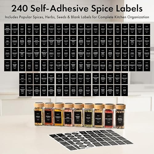 EDELHAUS® Square Spice Jars with Bamboo Wooden Lid (Pack of 24) Spice Jars with Shaker Insert and 240 Labels - Bamboo Lid Glass Container for Spice Organisation [4.3 in × 1.8 in] thumbnail 6