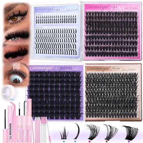 Geeneiya 5 Styles Lash Clusters Kit, Volume/Mega/Full/Bottom Eyelash Clusters Extensions with Lash Bond and Seal, Remover and Lash Extension Tools for Beginners and Proficient, DIY at Home Easily - Image 1