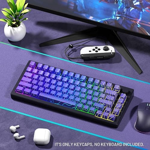 HITIME XVX Shine Through Keycaps w/IMD Tech, Custom Topographic Keycaps 60 75 100 Percent, Purple Key Cap Set 118 Keys Lines Backlit, OEM Profile Side Printed for Keyboards thumbnail 6
