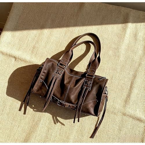 Hibilog Women’s Large PU Tote Bag, Retro Shoulder Boston Bag Vintage Accent, Casual Top Handle Fall Purse for Travel Commute thumbnail 4