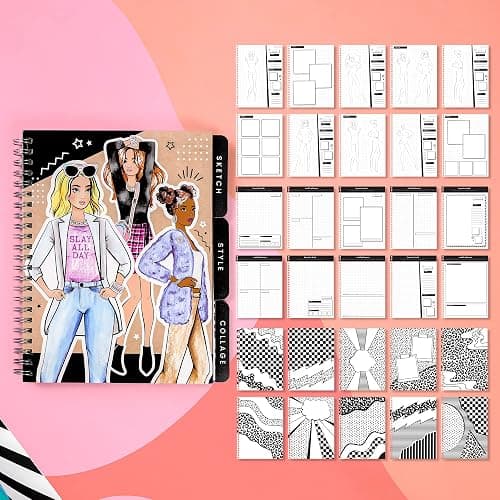 Fashion Angels Runway Graphic Journaling Set, Basic Fashion Design Activity Journal for Beginners with Markers, Stencils, Stickers & Sketch Pad, Kids 8+ thumbnail 8