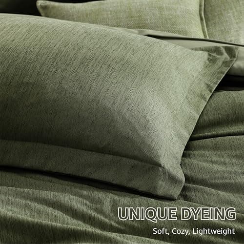 Monbix Oversized Queen Comforter Set - 7 Pieces Cationic Dyeing Olive Green Bed in a Bag Bedding Sets with Comforter, Sheets, Pillowcases & Shams, Reversible Bedding Comforters Sets thumbnail 7