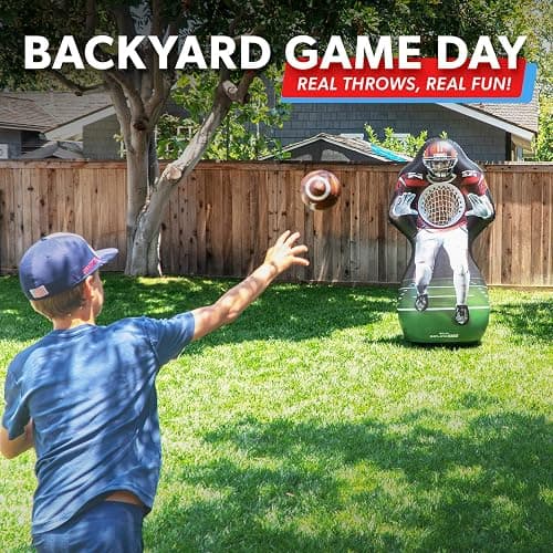 GoSports Inflataman Football Challenge - Includes 4 Rubber Footballs, Ball Pump, and Scoreboard - Inflatable Receiver Touchdown Toss Game thumbnail 7