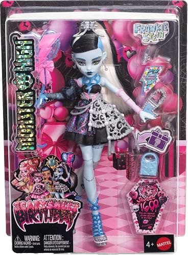 Monster High Scary Sweet Birthday Doll, Frankie Stein in Black Party Dress with Themed Accessories Like Invite, Balloon, Toy, Lipstick and More thumbnail 6