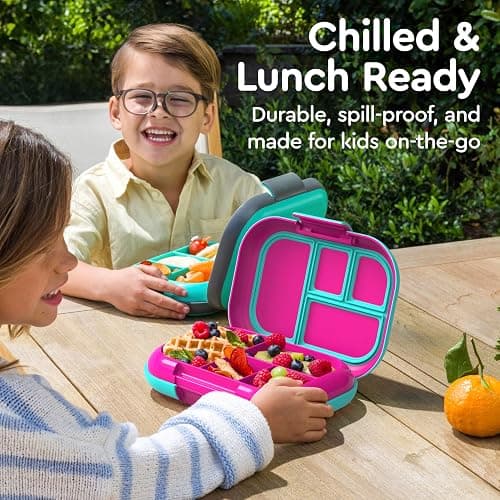 Bentgo Chill Kids Leak-Proof Lunch Box - 4-Compartment Bento Box with Built-In Ice Pack, 3.3 Cup Capacity, PFAS & BPA-Free, Microwave & Dishwasher Safe, Ideal Size for Ages 3 to 7 (Fuchsia/Teal) thumbnail 5