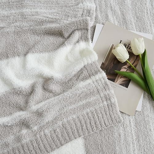 WRENGONGE Taupe Throw Blanket, 50x70 Soft Cozy Striped Throw Blankets for Couch, Sofa, Bed, Travel, Lightweight Fluffy Warm Plush Decorative Blankets for Women, Men Gift thumbnail 4