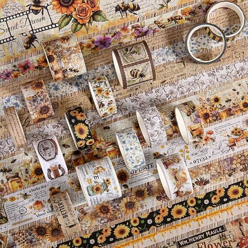 Washi Tape Set 20 Rolls - Vintage Bee Floral Butterfly Botanical Washi Tape Kit, Cute Retro Decorative Tapes for Scrapbooking Supplies,Junk Journal, Bullet Journaling, DIY Art Crafts, Gift Wrapping thumbnail 5