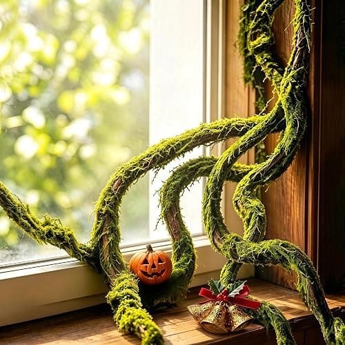 Johejohe 6 Pcs 118" Bendable Artificial Tree Branches with DIY Fake Moss | 0.5&0.6" Dia. Fake Tree branches, Enchanted Forest Decorations for Tea Party, Halloween, Christmas or Woodland Theme Events - Image 1