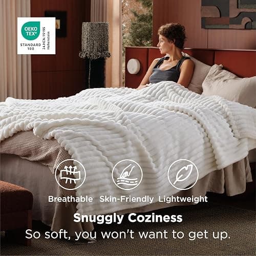Bedsure Soft Cozy King Size Fleece Blankets for Bed Off White 108"x90" | Birthday Gifts for Women Mom Her, Warm Lightweight Cozy Fluffy Throw Blanket Sofa, Dorm Room Home Decor, Machine Washable thumbnail 5