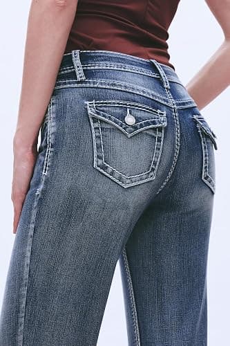 BlueMoment Bootcut Jeans for Curvy Women Western Cowgirls Stretchy Butts Lifting Jeans Retro Mid Low Rise Ladies Denim Jean thumbnail 3