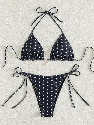 Tainehs Women's Sexy Halter Bikini Set Triangle Top String Swimwear Two Piece Swimsuits Cheeky Bathing Suit thumbnail 4