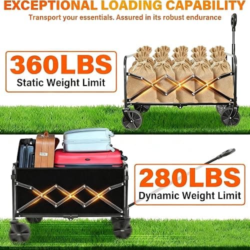 Wagons Carts Foldable, Collapsible Folding Wagon, Portable Folding Wagon Cart with Wheels, Outdoor Utility Carts for Groceries, Camping, Sports, Shopping, Black thumbnail 7