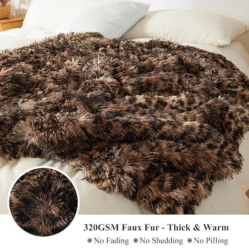 XeGe Fluffy Faux Fur Cheetah Print Throw, Soft Plush Fuzzy Leopard Print Lap Blanket, Luxury Shaggy Couch Throw Sofa Chair Bed Car, Vintage Decorative Farmhouse Furry Blanket, Brown and Black, 50x60 thumbnail 5