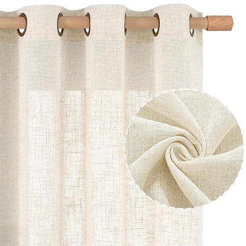 LAMIT Natural Ivory Linen Sheer Curtains 72 inches Long for Living Room | Soft Light Filtering Bedroom Curtains, Neutral Boho, Window, Drapes for Farmhouse, Bronze Grommet, 2 Panels Set, 52 x 72 Inch - Image 1