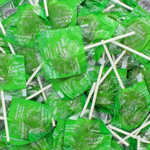 Green Apple Caramel Lollipops, Delicious Fall Flavors-Bulk- Caramel Dipped Green Apple Suckers, by Queen City Candy Cave (1 Pound) - Image 1