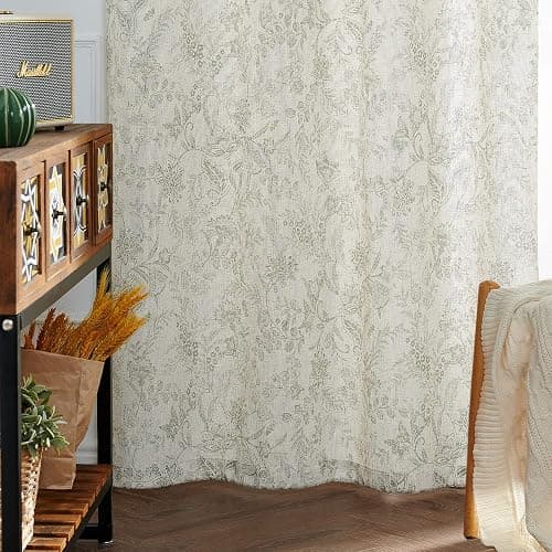 Lazzzy Linen Curtains Farmhouse Green Floral Print Curtains 84 Inches Long Back Tab Drapes for Living Room Bedroom Semi Sheer Patterned Country Vintage Curtains 2 Panels Set Rod Pocket Green on Beige thumbnail 7