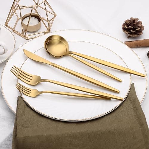 40 Piece Gold Silverware Set for 8, Terlulu Stainless Steel Flatware Set, Gold Cutlery Set Utensils Set, Tableware Include Forks Knives Spoons for Home Kitchen Restaurant Wedding, Satin Finish thumbnail 2