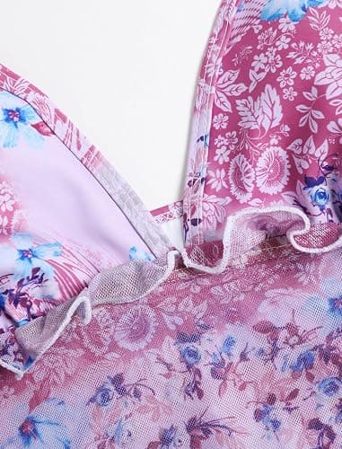 ZAFUL Tankini Swimsuits for Women V Neck Ruffle Floral Tummy Control Bikini Swimsuit 2 Pieces High Cut Bathing Suit thumbnail 4