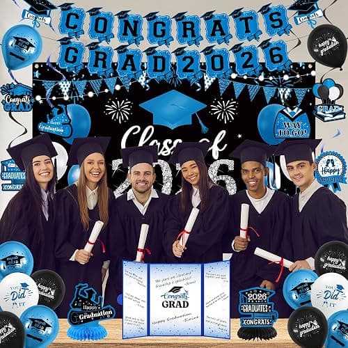 Vlipoeasn Blue 2026 Graduation Party Decorations 2026 College/High School Graduation Decorations Party Supplies, Class of 2026 Congrats Grad Backdrop Banner Signature Book thumbnail 7