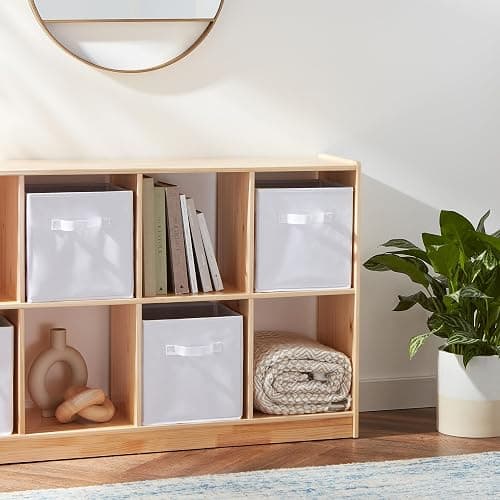 Amazon Basics Collapsible Fabric Storage Cubes Organizer with Handles, Sturdy Storage Bins, White, 10.5-x-10.5-x-11-inch, 6-Pack thumbnail 2
