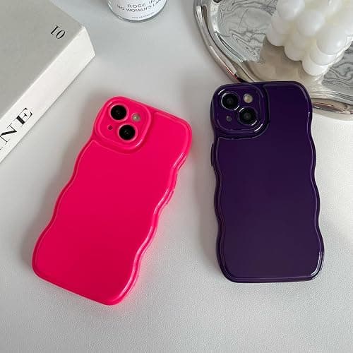 FABSPARK Phone Case for iPhone 13 Case,Simple Wave Design Wavy Frame Soft Silicone Aesthetic for iPhone 13,Hot Pink thumbnail 4