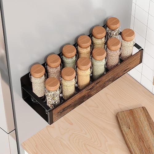 Vetacsion 4 Pack Moveable Fridge Magnetic Spice Racks,Metal(Wood) thumbnail 5