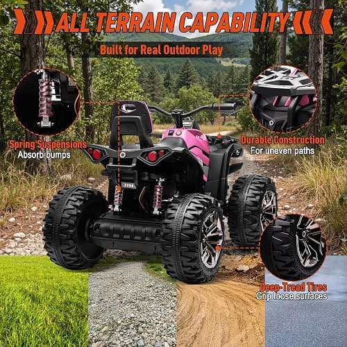 JOYRACER 24V 2 Seater Ride On Toys for Big Kids, 4X4 Kids ATV 4 Wheeler w/800W Motors, 9AH Battery Powered Car w/Remote Control, Knee Pads, Bluetooth, Spring Suspension, Electric Quad for Girls, Pink thumbnail 5