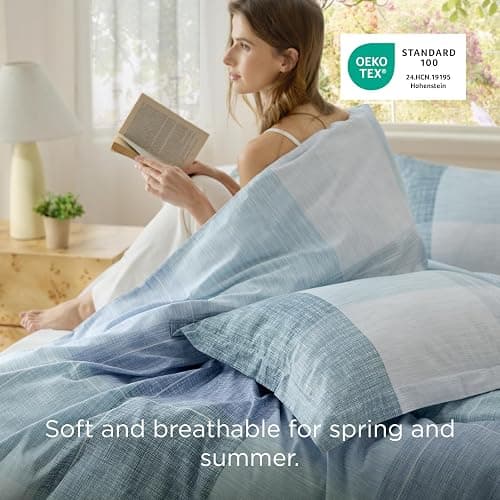 Bedsure Duvet Cover Queen Size - Gingham Reversible Buffalo Plaid Duvet Cover Set with Zipper Closure, 3 Pieces Blue Bedding Set with 8 Corner Ties and 2 Pillow Shams 20"x26" thumbnail 2