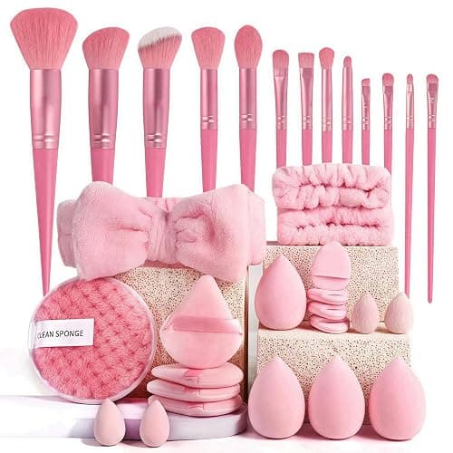 Makeup Brush Set 33 Pcs Makeup Tool Set Premium Synthetic Foundation Powder Concealers Eye shadows Blush Makeup Brushes (Pink, 33 Piece Set) - Image 1