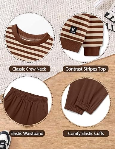 TALLWH Toddler Boy Clothes, 2-5 Years Long Sleeve Striped Pullover Sweatshirt & Solid Jogger Pants Set Baby Boy Outfits 2PCS thumbnail 6