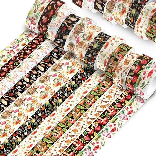 MOZUI 12 Pcs Mushroom Washi Tapes Set Forest Mushroom Vintage Masking Tape Mushroom Themed Decorative Tape Mushroom Printed Decorative for DIY, Planner, Scrapbooking, and Party Decor thumbnail 7