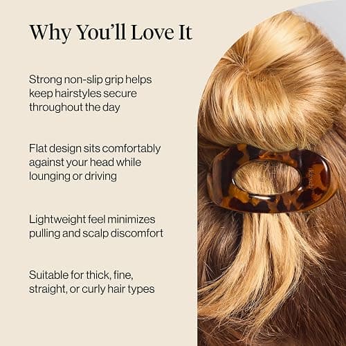 Kitsch Small Flat Claw Clips for Women - Stylish Flat Hair Clips, Strong Hold for Thick & Fine Hair | Non-Slip for Secure, Comfortable All-Day Wear | Ideal Gifts for Women -Tortoise Design thumbnail 3