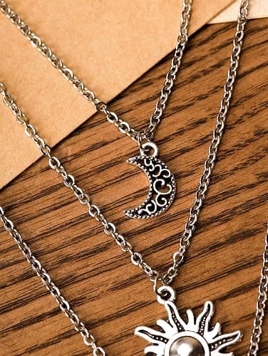 Sacina Gothic Layered Crystal Sun and Moon Necklace, Moon and Sun Pendant, Gothic Goth Emo Grunge Necklace, Goth Jewelry, Halloween Christmas Jewelry Gift For Women thumbnail 7