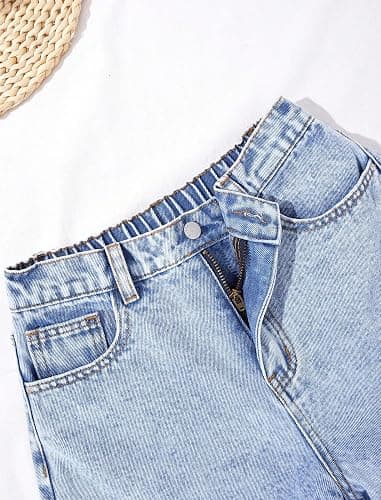 oyyniis Jean Shorts for Teen Girls Ripped Raw Hem High Waist Straight Leg Cute Summer Y2K Denim Shorts 13Y-16Y thumbnail 2