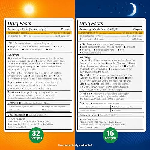 AXIV Day & Night Cold & Flu Medicine Combo Pack Softgels, Daytime & Nighttime Relief for Headache, Fever, Sore Throat, Minor Aches & Pains, & Cough, 48 Softgels thumbnail 2