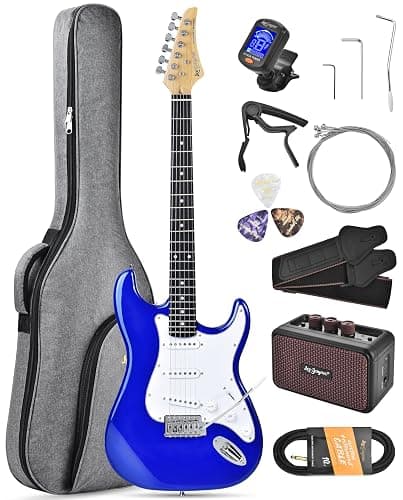 Leo Jaymz Beginner Electric Guitar Complete Kit with Portable Amp, Padded Gig Bag & Full Accessories, Maple Neck SSS Pickups(Royal Blue) - Image 1