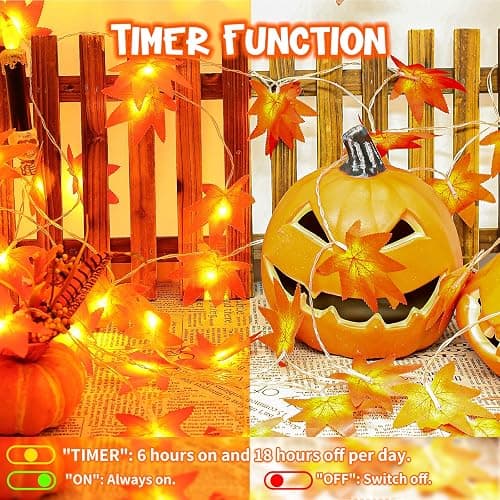 Lincentra Maple Leaves Fairy Lights, 3M 20LED Halloween String Lights Battery Operated with Timer, Autumn Leaf String Lights for Thanksgiving, Halloween, Christmas, Party Decoration Table Decoration thumbnail 2