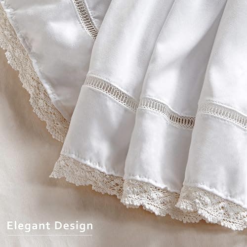 MIYE Wrap Around Ruffled Lace Bed Skirt, Elastic Dust Ruffle with Adjustable Belts,15 Inch Drop Easy to Put On, Bed Frame Cover, Machine Washable (Floral Lace, King/Queen-15) thumbnail 6